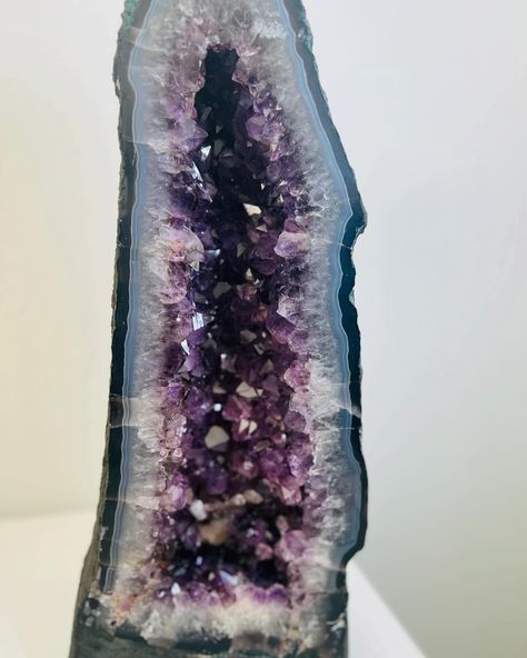 Elevate your space with white light, love, beauty and great energy with this beautiful Large Amethyst X Calcite Inclusions. This is a gorgeous piece with great color & nicely polished sides. Rich purple amethyst points are surrounded by jasper in blue green tones. I love how the Amethyst portal pulls you in! This will make a great addition to any space. Raw beauty & great energy. Amethyst is a stone of spiritual protection and purification. It is a Wind element stone that stimulates ... Wind Element, Amethyst Point, Spiritual Protection, Rich Purple, Raw Beauty, Green Tones, Purple Amethyst, White Light, Portal