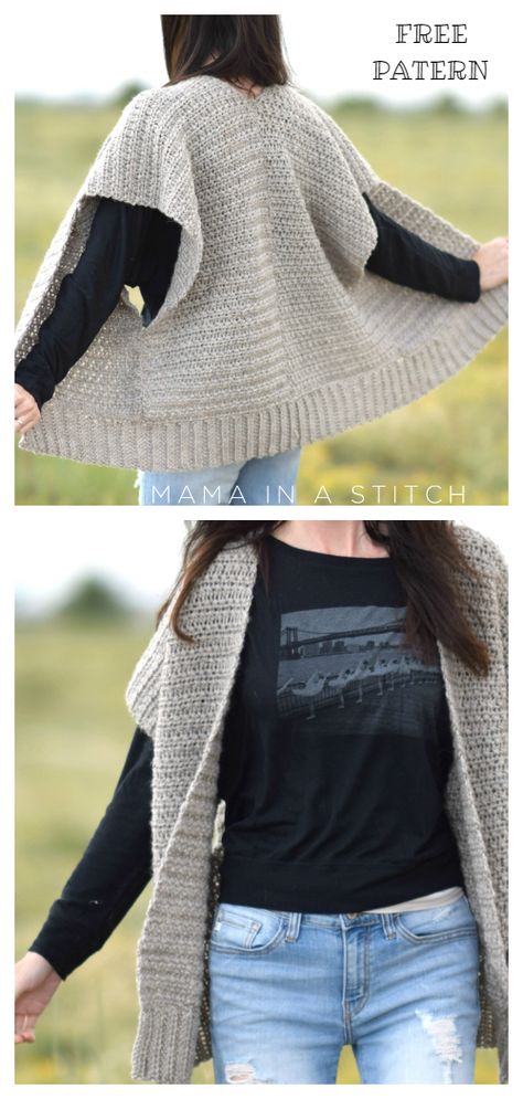 Women Fall Everyday Kimono Sweater Cardigan Free Crochet Patterns Crochet Sleeveless Cardigan Pattern Free, Crochet Kimono Pattern Free, Crochet Patterns Women, Crochet Sweater Vest Pattern Free, Kimono Pattern Free, Crochet Kimono Pattern, Crochet Wardrobe, Crochet Kimono Cardigan, Fall Kimono