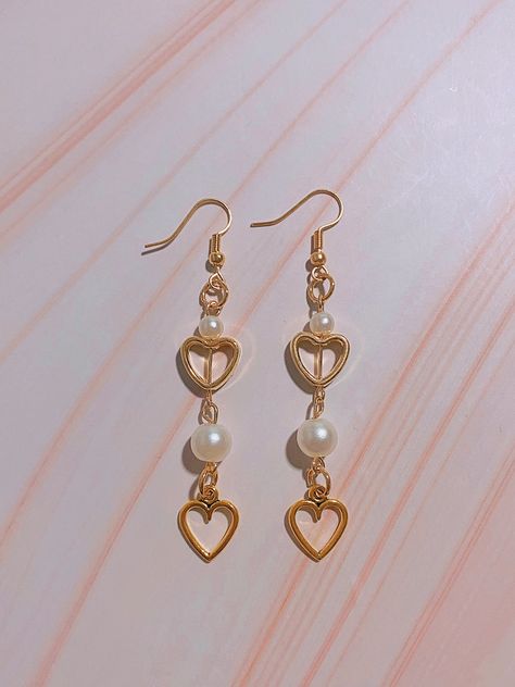 10 mm hooks hypoallergenic iron Pretty Earrings Dangle, Heart Dangle Earrings, Dangly Earrings, Pearl Earrings Dangle, Gold Earrings Dangle, Etsy Earrings Dangle, Jewelry Inspo, Heart Of Gold, Pretty Jewellery