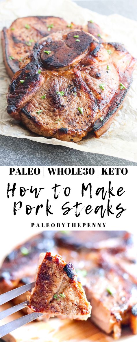 Healthy Pork Steaks, Healthy Pork Steak Recipes, Keto Pork Stew Meat Recipes, Keto Pork Steak Recipes, How To Cook Pork Steaks, Bone In Pork Shoulder Steak Recipes, Paleo Pepper Steak Recipe, Pork Steaks On Blackstone, Keto Pork Steak Recipes Oven