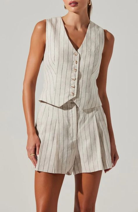 The 19 Best Linen Sets to Invest In for Summer and Fall 2024 | Who What Wear UK Linen Vest, Striped Vests, Indigo Denim, Astr The Label, Pleated Shorts, Sweater Blouse, Preston, S Models, Cotton Style