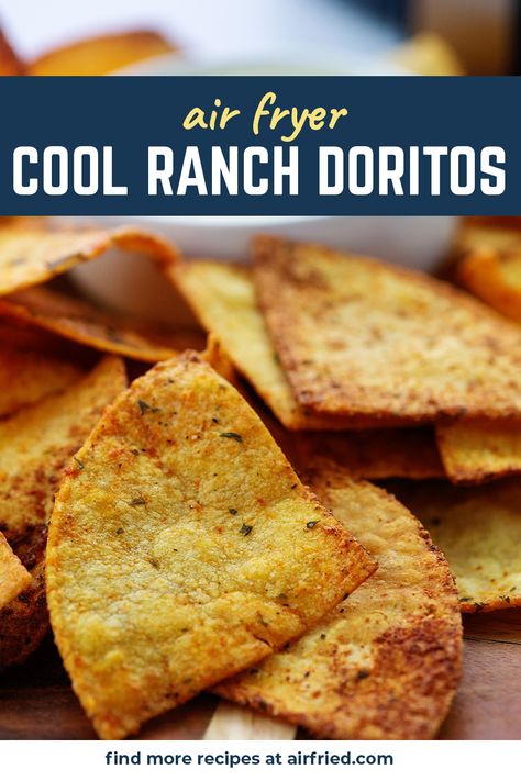 Homemade Doritos in the air fryer! This seasoning tastes just like the real deal and the chips are nice and crispy! Tortilla Chips In Air Fryer, Air Fryer Tortilla Chips, Air Fryer Tortilla, Carb Balance Tortillas, Tortilla Chip Recipe, Healthy Chips, Fried Chips, Keto Tortillas, Homemade Tortilla Chips