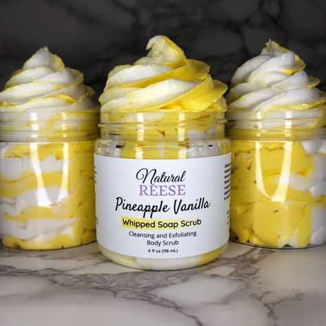 Pineapple Scrub, Pink Baskets, Whipped Soap Diy, Selfcare Goals, Whipped Body Scrub, Soap Scrub, Foaming Sugar Scrub, Homemade Body Butter, Diy Body Butter