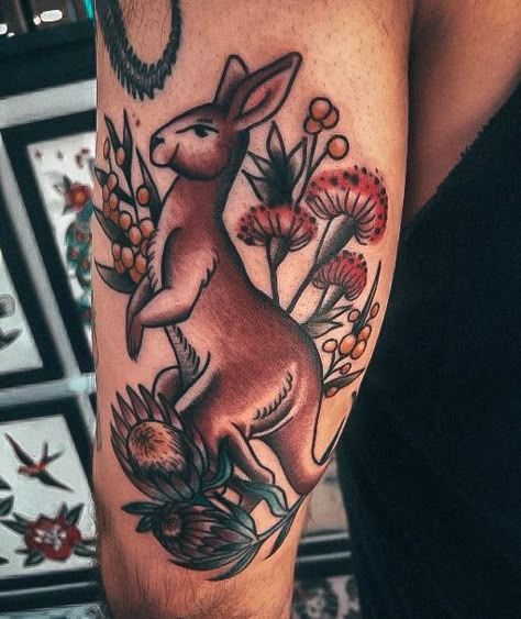 Baby Kangaroo Tattoo, Wombat Tattoo, Kangaroo Tattoo, Lake Mural, Koala Tattoo, Trad Tattoos, Australian Tattoo, Pen Ideas, Australia Trip