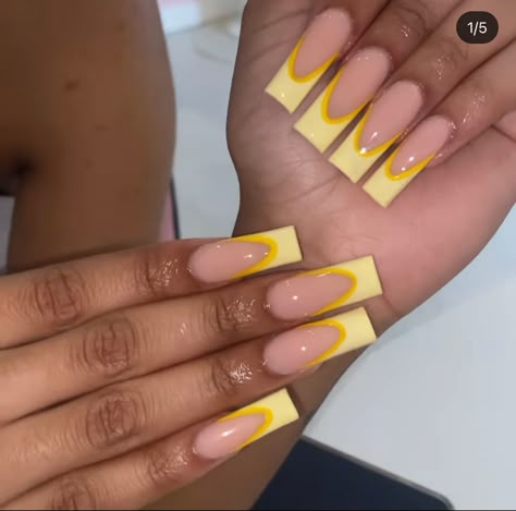 Cute Yellow Nail Designs, Yellow Frenchies Nails, Yellow Shorties Acrylic Nails, Yellow Long Nails Design, Yellow Medium Acrylic Nails, Yellow Tapered Square Nails, Yellow French Nails, Yellow French Tip Nails, Yellow Acrylic Nails