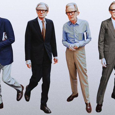 Savile Row Suit, Bill Nighy, Grey Slacks, Brown Loafers, Talking Heads, Savile Row, Crisp White Shirt, Navy Blazer, Blue Suit