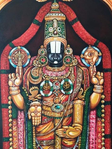 Lord Venkateswara Paintings, Venkateshwara Swamy Drawing, Perumal Painting, Venkateswara Swamy Drawing, Venkateshwara Swamy, God Venkateswara Images Hd Wallpaper, Indian Traditional Paintings, Modern Indian Art, Kerala Mural Painting