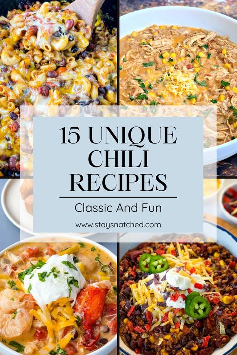 Here are 15 unique chili recipes, from the classic chili recipes to chili recipes with fun twists. We’ve rounded up the best chili recipes to satisfy every taste. Whether you prefer it spicy, mild, loaded with meat, or packed with veggies, these recipes are easy to make and perfect for any occasion. You are sure to find a flavorful chili that will become a household favorite! Chili Different Ways, Unique Chili Recipe Crockpot, Chili With A Twist, Interesting Chili Recipes, Non Traditional Chili Recipe, Recipes For Leftover Chili, Chili Recipe Unique, Chili Contest Recipes, Creative Chili Recipes