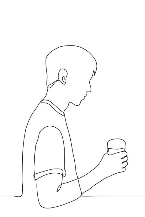 drawing of a young man holding a glass with a drink. one line drawing profile of a man with a drink Drawing Profile, 3d Vector, One Line Drawing, A Drink, Line Drawing, A Man, Hold On, Vector Free, Royalty Free