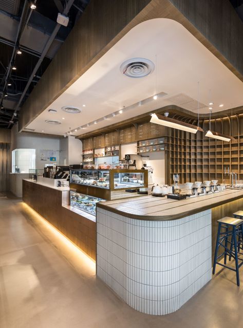 » Stylish Coffee shop in Shanghai by hcreates Design Coffee Shop, Coffee Shop Counter, Modern Coffee Shop, Cafe Counter, Design Cafe, Coffee Shop Interior Design, Modern Cafe, Coffee Shop Bar, Italian Interior Design