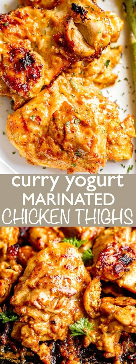 Yogurt Marinated Chicken Thighs, Easy Marinated Chicken, Curry Chicken Thighs, Low Carb Dinner Chicken, Yogurt Curry, Yogurt Marinated Chicken, Marinated Chicken Thighs, Yogurt Chicken, Chicken Thighs Recipe