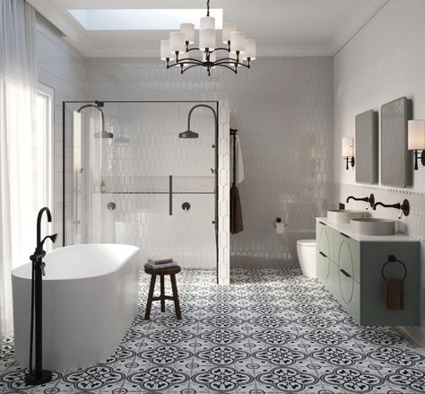 Traditional Style | Beaumont Tiles Laundry Floor Tiles, Provincial Bathroom, Classic Flooring, The Block 2022, Powder Room Tile, Laundry Floor, Grey Floor Tiles, Bathroom Ensuite, Beaumont Tiles