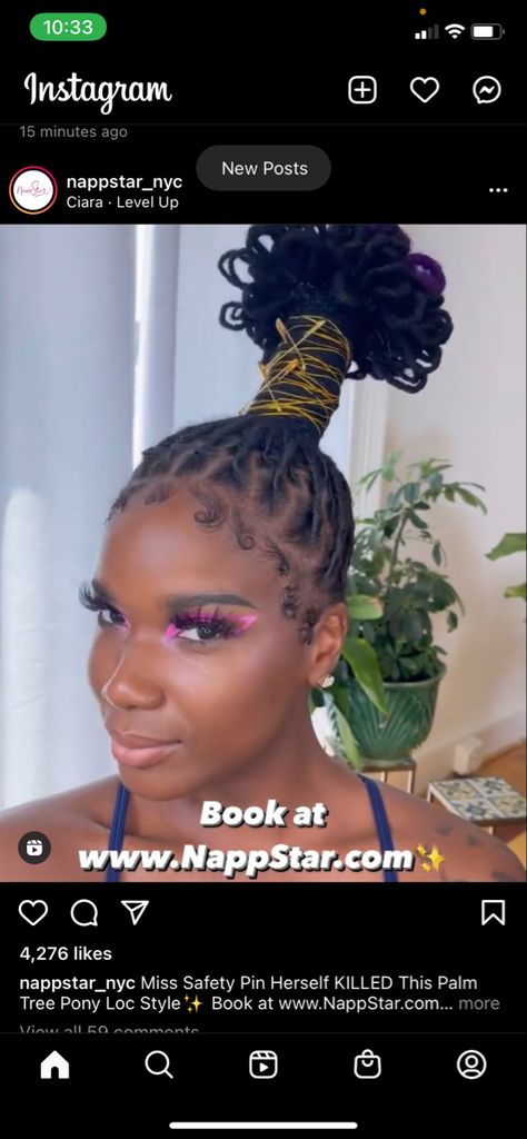 Palm Tree Loc Style Women, Loc Palm Tree Styles, Palm Tree Loc Style, Loc Updos, Saturn Return, Micro Locs, Skin Glow, Up Book, Loc Styles