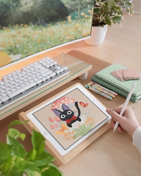 Lounge Organization, Ghibli Lifestyle, Kikis Delivery Service Fanart, Gadget Aesthetic, Tablet Aesthetic, Kikis Delivery Service, Wild Daisy, Sketching Illustration, Ipad Drawings