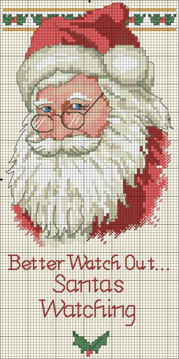 better watch out 1 Santa Cross Stitch, Holiday Cross Stitch, Xmas Cross Stitch, Cross Stitch Christmas, Winter Cross Stitch, Pola Kristik, Cross Stitch Needles, Stitch Christmas, Crochet Cross