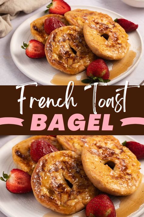 This French toast bagel recipe brings the bakery into your home! Learn how to make it, plus, get tips for the best homemade bagels. Bagel Homemade, French Toast Bagel Recipe, Mini Bagels Recipe, French Toast Bagels, French Toast Bagel, Bagel French Toast, Homemade French Toast, Bagel Toppings, Plain Bagel