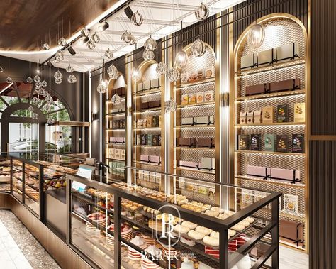 Arcade Architecture, Chocolate Boutique, Dining Room Design Luxury, Bakery Display Case, Office Wall Design, Bakery Design Interior, Outdoor Restaurant Design, Bakery Decor, Bookcase Design