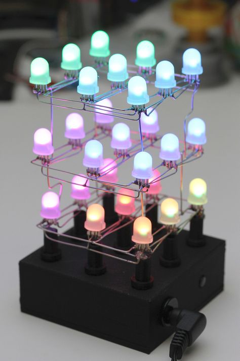 Free-Wired 3x3x3 NeoPixel Cube Eye Candy in Three Dimensions Arduino Led, Led Projects, Raspberry Pi Projects, Electronic Circuit Projects, Electrical Projects, Diy Electrical, Circuit Projects, Arduino Projects, Circuit Design