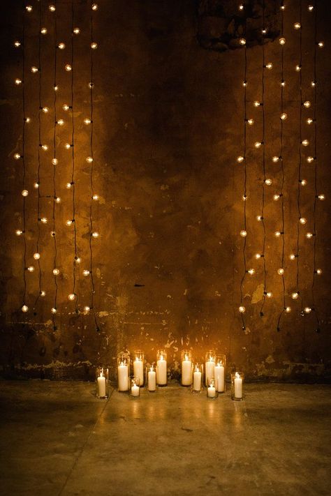 Absolutely stunning wedding ceremony decor. Gorgeous candles & romantic lighting | Jenn & Dave Stark Photography/Design by Melissa Andre Events Candlelight Wedding Ceremony, Candle Backdrop, Candle Lit Wedding, Light Backdrop, Loft Wedding, Warehouse Wedding, Wedding Ceremony Backdrop, Ceremony Backdrop, Toronto Wedding