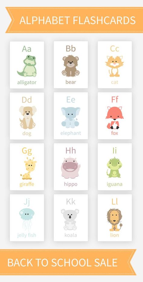 Animal Alphabet Letters Printables Free, Alphabet Flash Cards Printable, Baby Flash Cards, Alphabet For Toddlers, Alphabet Crafts Preschool, Teach English To Kids, Abc Cards, Alphabet Flash Cards, Montessori Playroom