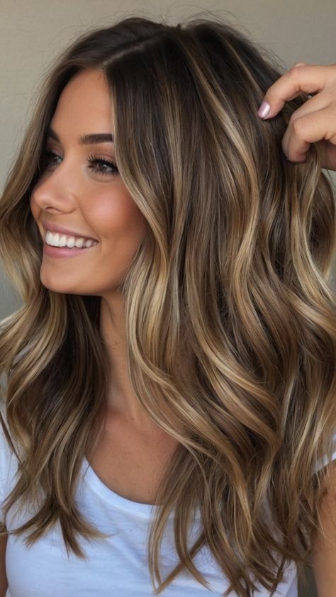 Brunette Hair Blonde Money Piece, Caramel Balayage Blonde, Caramel Balayage With Money Piece, Mousy Blonde, Pecan Sandie, Caramel Highlights On Brown Hair, Bombshell Blonde, Balayage Styles, Blonde Colors