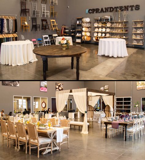 Event Showroom Ideas, Party Rental Space Ideas, Event Rental Showroom Design, Event Spaces Ideas, Wedding Rental Business, Small Event Space Design, Event Showroom, Event Planner Office, Event Rentals Showroom