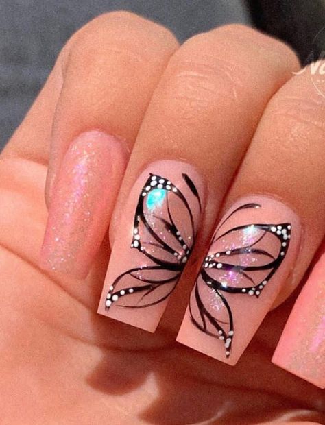 Nail Art Papillon, Tropical Vacation Nails, Butterfly Nail Designs, Nail Art For Beginners, Butterfly Nail Art, Vacation Nails, Coffin Nails Long, Butterfly Nail, Easy Nail Art