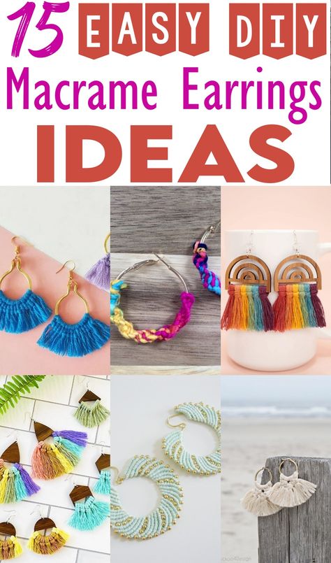 DIY Macrame Earrings Ideas 1 How To Make Macrame Earrings, Diy Macrame Earrings Tutorials, Easy Macrame Earrings, Diy Boho Earrings, Earrings Diy Ideas, Earring Making Ideas, Macrame Earrings Diy, Diy Embroidery Thread, Macrame Things