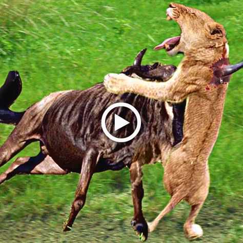 fine Check more at https://noudiv.com/fierce-encounter-angry-wildebeest-attack-lion-very-hard-video-17907/ Wildlife Animals, Lion, Animals, Quick Saves