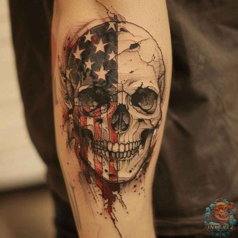 American Flag Skull Tattoo, Army Veteran Tattoo, Cool Skull Tattoos Men, Skull Tattoos For Men Forearm, Blue Collar Tattoos, Army Skull Tattoo, Blue Collar Tattoo For Men, Patriotic Tattoos Sleeve For Men, Taking Back Sunday Tattoo Skull And Flag Tattoo, American Flag Skull Tattoo, Skull Flag Tattoo, Cool Skull Tattoos Men, Mens Forearm Tattoos Sleeve Men Styles, American Patriot Tattoo, Western Arm Sleeve Tattoo Men, Tattoos Men Skull, Skull With Bandana Tattoo