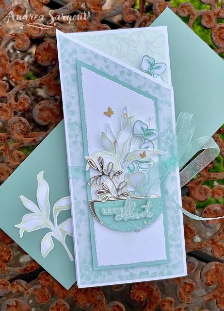 Miura Slimline Splendid Thoughts card, by Andrea Sargent, Independent Stampin' Up! Demonstrator, Valley Inspirations, Adelaide foothills, Australia Nature Card, Hand Stamped Cards, Fancy Fold Cards, Fancy Folds, Stamping Up Cards, Fun Fold Cards, Stamp Crafts, Card Layout, Party Card