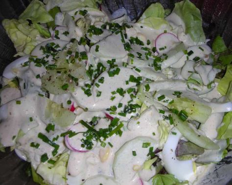 Lettuce Salad Recipe - Food.com Leaf Lettuce Salad Recipes, Polish Wilted Lettuce Salad, Gem Lettuce Salad, Ice Berg Lettuce Salad, Wilted Leaf Lettuce Salad, Chicken Salad On Lettuce Leaf, Egg Yoke, Lettuce Salad Recipes, Red Leaf Lettuce