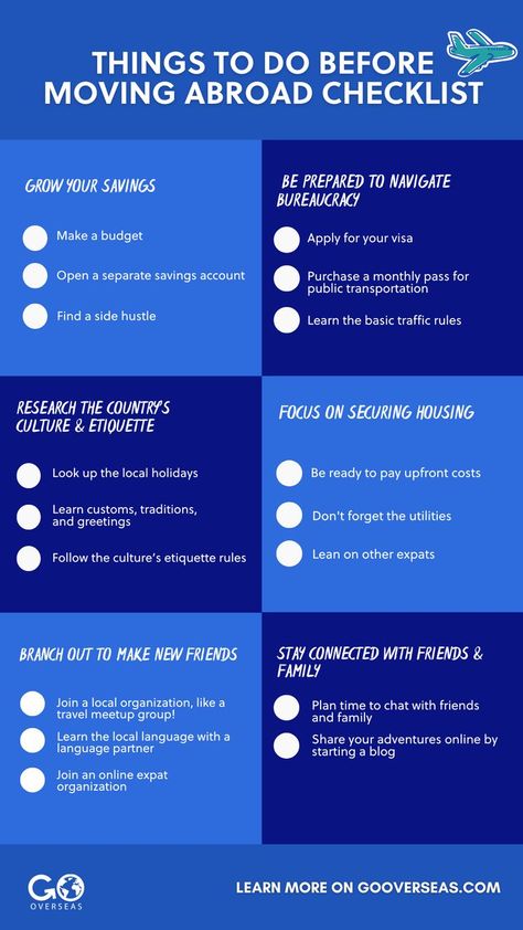 Whether you're moving overseas for a new job, taking a gap year, or giving back as a volunteer abroad, follow our checklist before you make the big move! #moveabroad #studyabroad #moveabroadchecklist #moveabroadprep Move Abroad Checklist, Moving Overseas Aesthetic, Moving To The Usa, Moving Overseas Checklist, Moving Abroad Checklist, International Move Checklist, Moving Abroad Aesthetic, Retire Abroad, Japan Living