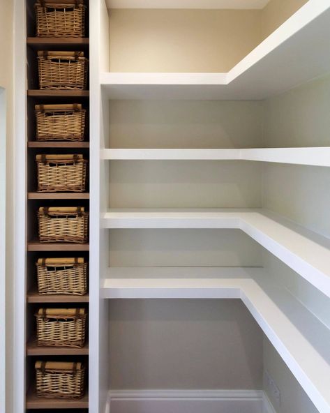 Stylish Pantry Shelving to Keep Things Organized Under Stairs Cupboard Storage, Under Stairs Pantry, Diy Pantry Shelves, Closet Under Stairs, Pantry Closet Design, Pantry Layout, Pantry Room, Pantry Shelves, Stairs Makeover