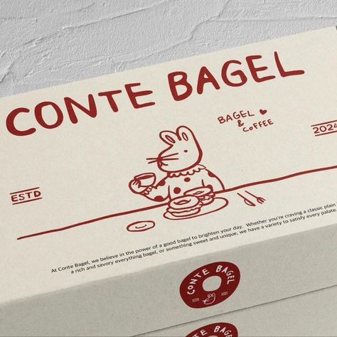 #affiliate BR&ING on Instagram: "dear_designn DESSERT CAFE, CONTE BAGEL “Tombagel’s design enables a character to establish a bond through its irresistible cuteness. They … in 2024 | Branding design packaging, Bakery packaging design, Cafe branding design Cafe Branding Design Packaging, Dessert Branding Design, Cute Package Design, Cool Branding Design, Desserts Branding, Bagel Branding, Cafe Packaging Design, Cafe Graphic Design, Bagel Packaging