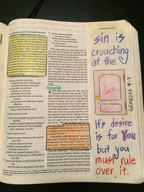 Genesis Chapter 3 Bible Journaling, Genesis 4 Bible Journaling, Genesis 3 Bible Journaling, Genesis Chapter 3, Bible Highlights, Genesis Bible Study, Bible Drawings, Genesis 4, Bible Journal Notebooks