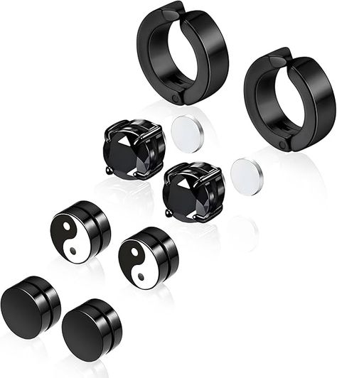 Amazon.com: Trinckle Magnetic Earrings for Men and Women, 4 Pairs Black Stainless Steel Stud Earrings Hypoallergenic Surgical Steel Earrings Clip on Earrings Magnetic Studs Men's Earrings Aritos Para Hombre: Clothing, Shoes & Jewelry Magnetic Earrings For Men, Mens Earrings, Men's Earrings, Guys Fashion Casual, Mens Earrings Studs, Fake Earrings, Stud Earrings For Men, Earrings Hypoallergenic, Magnetic Earrings