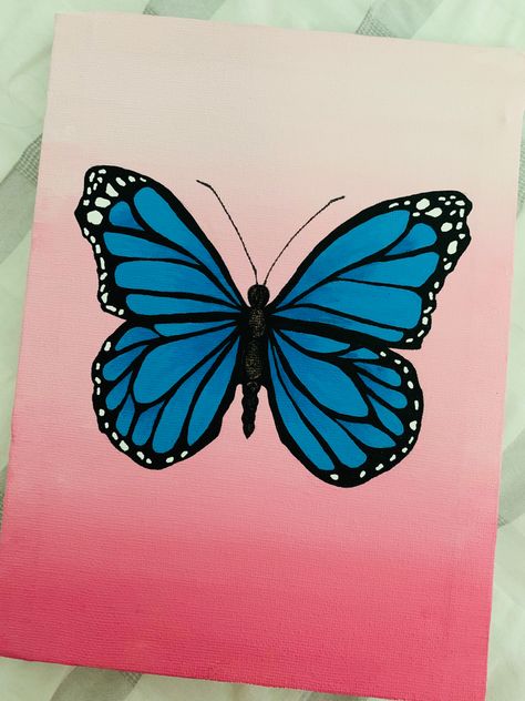 Easy Butterfly Painting On Canvas, Blue Butterfly Painting Easy, Half Butterfly Painting On Canvas, Butterfly Painting Easy, Butterfly Canvas Painting, Ombré Background, Blue Butterfly Acrylic Painting, Blue Butterfly Canvas Painting, Butterfly Acrylic Painting