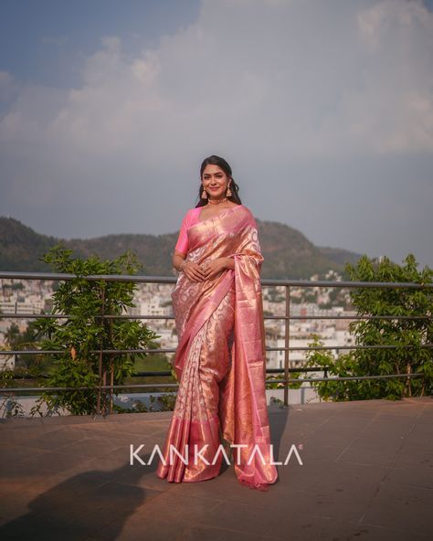 Light Pink Kanchipuram Silk Saree, Pastel Pink Kanchipuram Saree, Pastel Pink Saree Silk, Kankatala Sarees, Tissue Kanchipuram Silk Saree, Pellikuthuru Function, Pink Kanchipuram Saree, Reception Sari, Pink Kanjeevaram Saree