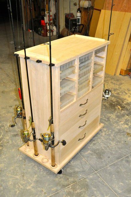 Fishing Storage Cabinet Fishing Cabinet, Diy Fishing Gear, Fishing Pole Storage, Diy Fishing Rod, Fishing Organization, Fishing Gear Storage, Fishing Storage, Fishing Rod Storage, Fishing Rod Rack