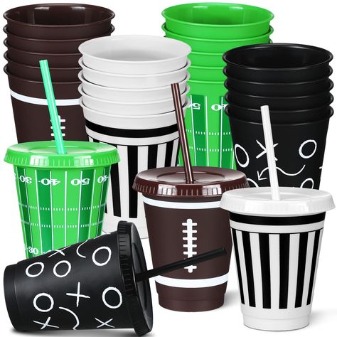 PRICES MAY VARY. Package Includes: you will receive 24 football themed cups in 4 classic football styles; This range offers a variety of choice, adding to the fun and excitement of hosting parties or other football themed events, appropriate for football tumbles with straws Vibrant Themed Design: our football plastic tumblers with lids are a suitable way to show off your preferences for sport and football specifically; These football cups feature a different football themed design to thrill your Football Party Favors, Football Player Gifts, Football Team Gifts, Football Banquet, Hosting Parties, Reusable Plastic Cups, Football Tumbler, Football Cups, Football Theme Party