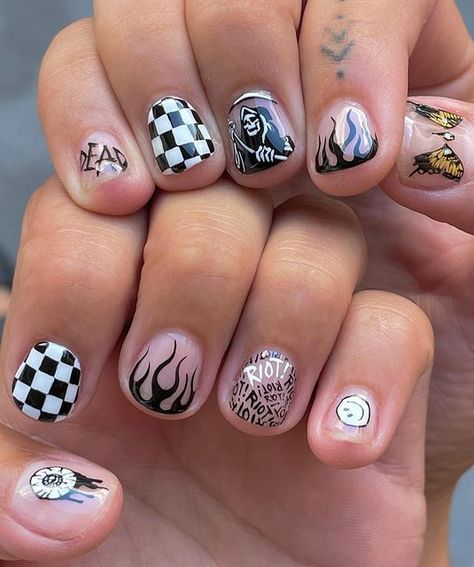 Paramore Nail Ideas, Paramore Album Art, Paramore Nails, Emo Short Nails, Short Emo Nails, Album Cover Nails, Emo Nail Art, Emo Designs, Short Gel Nails