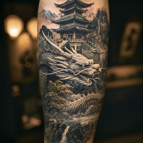 Unique Dragon Tattoo, Dragon Tattoo Leg, Samurai Tattoo Sleeve, Underarm Tattoo, Asian Dragon Tattoo, Dragon Tattoo Ideas, Tattoo Japanese Style, Lion Tattoo Sleeves, Realistic Tattoo Sleeve