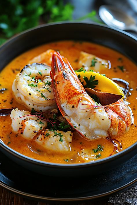 Lobster Soup, Lobster Bisque Soup, Lobster Bisque, Lobster Recipes, Fish Dishes, Seafood Dishes, Savoury Dishes, Soup And Salad, Fish Recipes