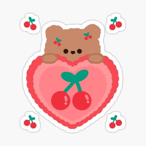 Red bear. • Millions of unique designs by independent artists. Find your thing. Cherry Sticker Aesthetic, Cherry Cartoon, Cherry Illustration, Cherry Sticker, Stickers Cool, Postage Stamp Design, Sticker Design Inspiration, Kids Logo Design, Korean Stickers