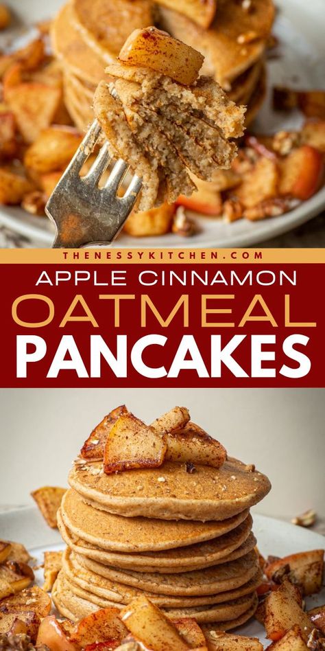 Look forward to these Apple Cinnamon Oatmeal Pancakes! This easy fall recipe is ready in under 30 minutes. Packed with flavor and warm spices, these healthy oat pancakes are an easy breakfast food everyone will love. Serve them at Sunday brunch, too! Fall Breakfast Ideas, Oatmeal Pancake, Oatmeal Pancakes Healthy, Oatmeal Pancakes Recipe, Oats Recipes Breakfast, Best Apple Recipes, Apple Recipes Healthy, Pancake Calories, Apple Cinnamon Oatmeal