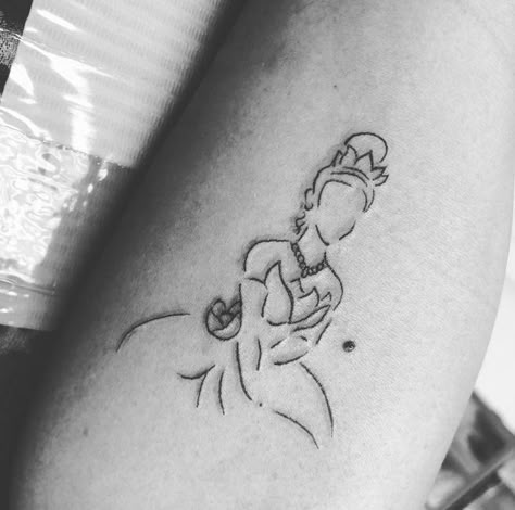 Disney Tattoos Princess Tiana, Evangeline Tattoo The Princess, Cinderella Aesthetic Tattoo, Tiana And Charlotte Tattoo, Princess Tiana Tattoos, Tiana And Lottie Tattoo, Disney Tattoos Princess And The Frog, Tiana Princess And The Frog Tattoo, Tiana Tattoo Disney