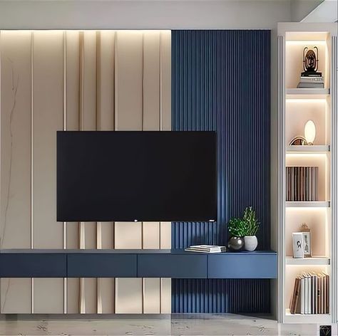 Wall Trim Tv Unit, Tv Unit Design Modern For Bedroom, Blue Tv Unit, Hall Room Design, Tv Console Design, Lemari Tv, White Tv Unit, Small Tv Unit, Lcd Units