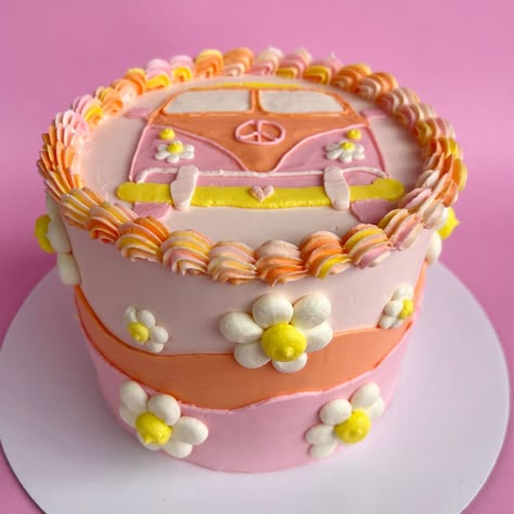 70s Themed Birthday Cake Ideas, Groovy Birthday Sheet Cake Ideas, 60s Birthday Cake Ideas, 70s Theme Smash Cake, Groovy Birthday Party Crafts, Two Groovy Sheet Cake Ideas, Groovy Smiley Face Birthday Cake, 70s Smash Cake, 70s Aesthetic Birthday Cake