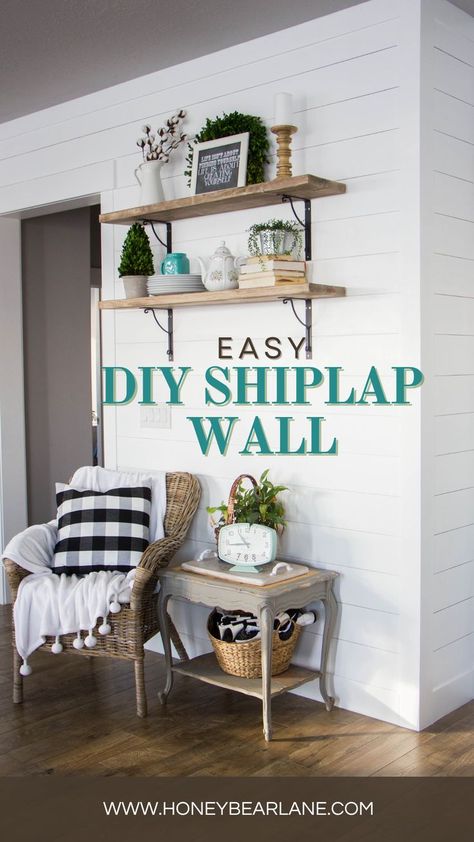 Elevate your space with a stunning shiplap accent wall! Get inspired with creative ideas and essential tips for your DIY project. Start your home makeover today! How To End Shiplap On Open Wall, Hallway Shiplap Wall, Easy Shiplap Wall Diy, Diy Shiplap Wall, Double Wide Trailer, Shiplap Wall Ideas, Shiplap Backsplash, Shiplap Wall Diy, Home Decor Projects Diy